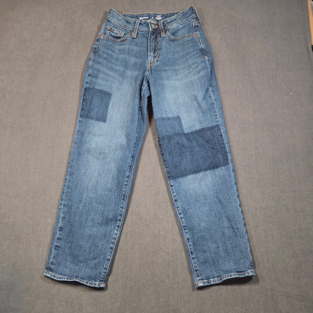 Old Navy OG Loose Curvy Jeans Womens 0 Petite Blue Patchwork High Rise Denim
